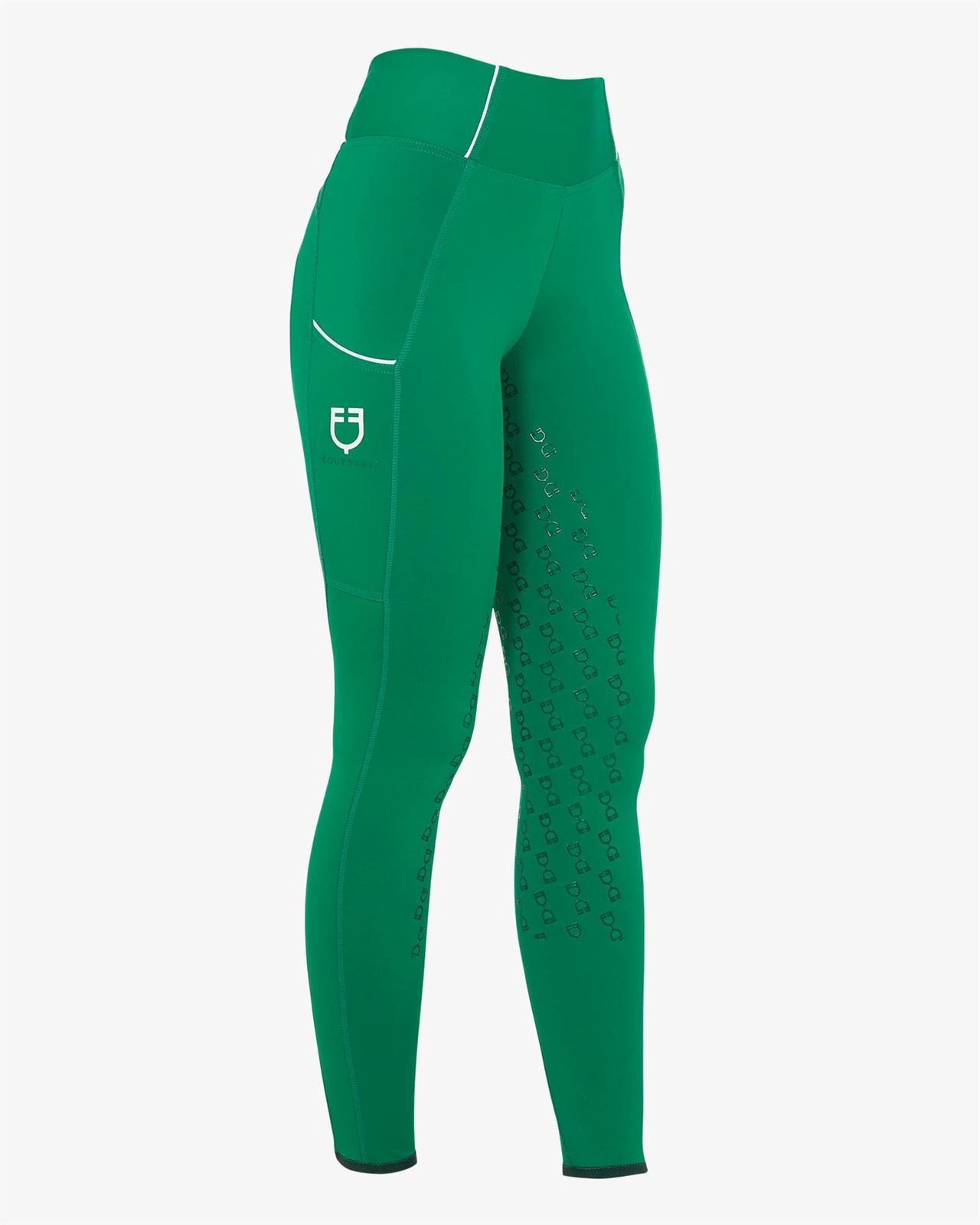Legging EQUESTRO mujer, grip en culera color verde/blanco - Imagen 1