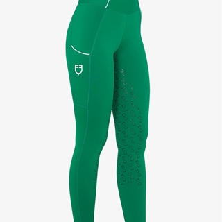 Legging EQUESTRO mujer, grip en culera color verde/blanco - Imagen 1