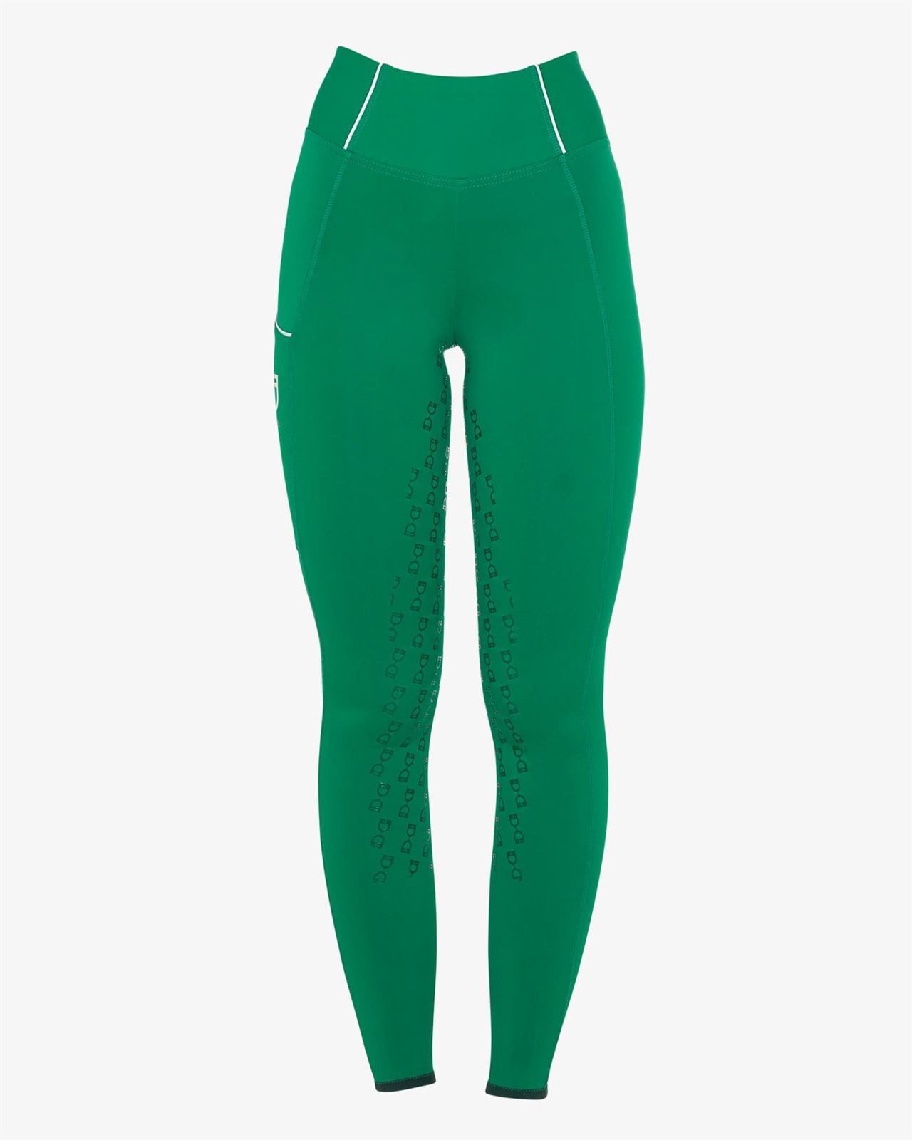 Legging EQUESTRO mujer, grip en culera color verde/blanco - Imagen 2