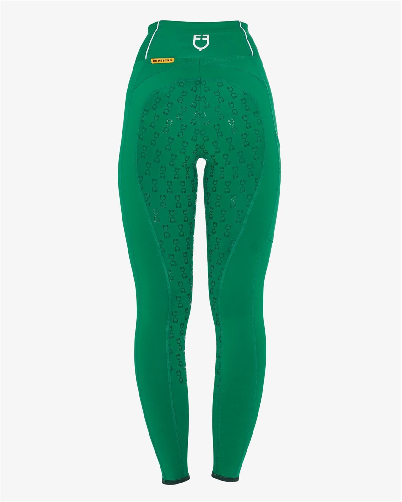 Legging EQUESTRO mujer, grip en culera color verde/blanco - Imagen 3