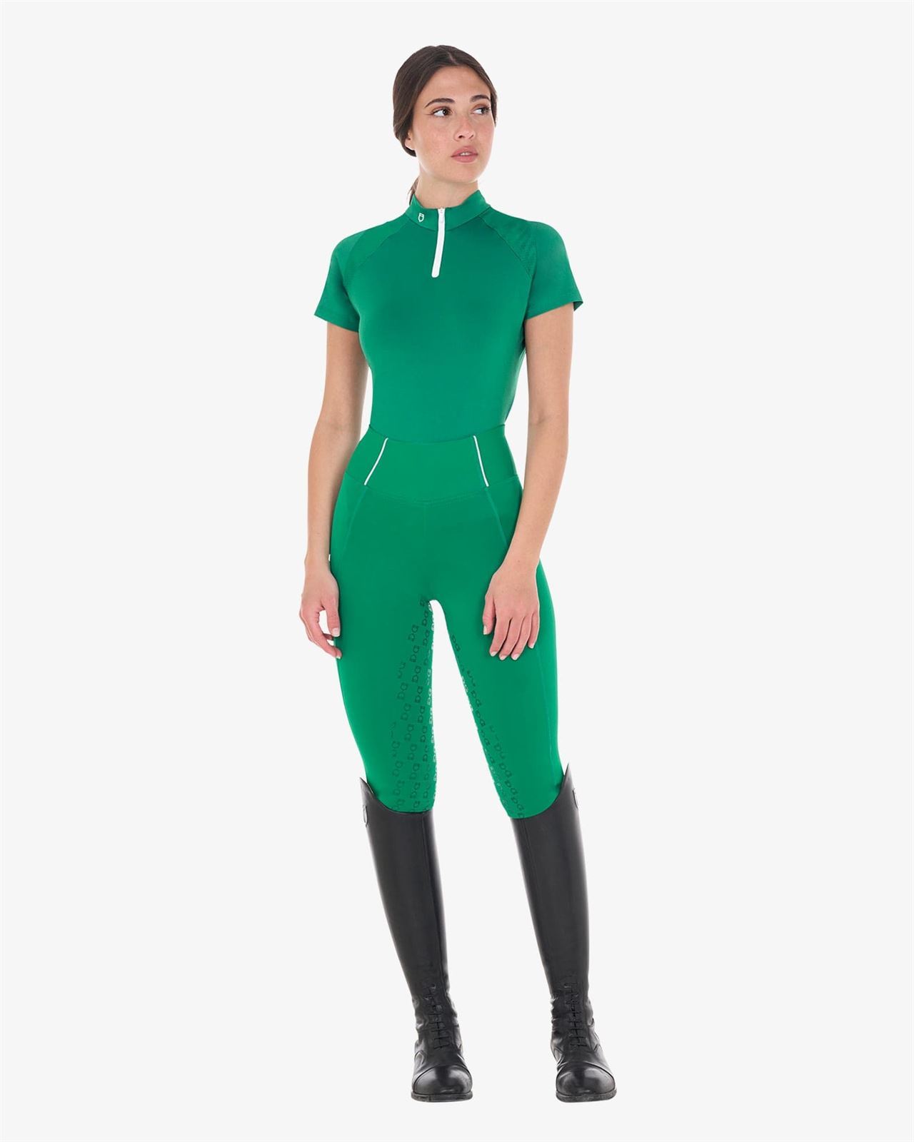 Legging EQUESTRO mujer, grip en culera color verde/blanco - Imagen 7