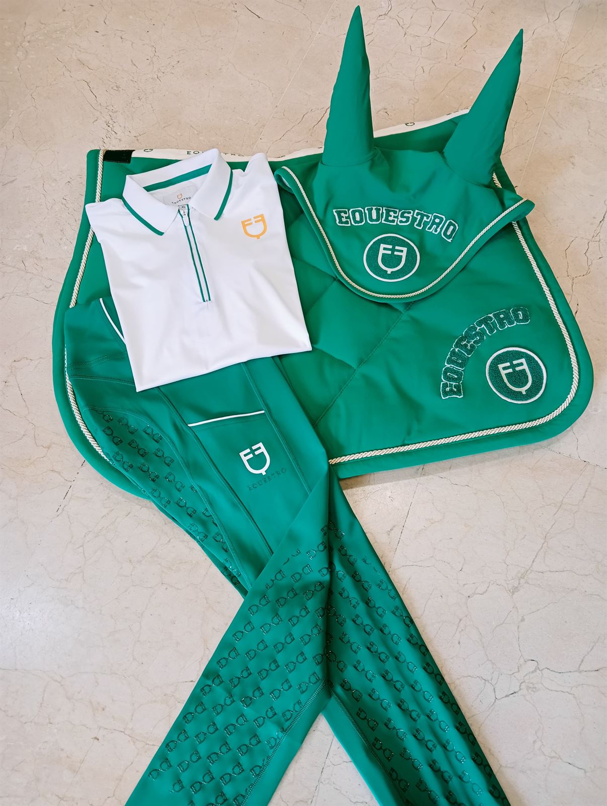 Legging EQUESTRO mujer, grip en culera color verde/blanco - Imagen 8