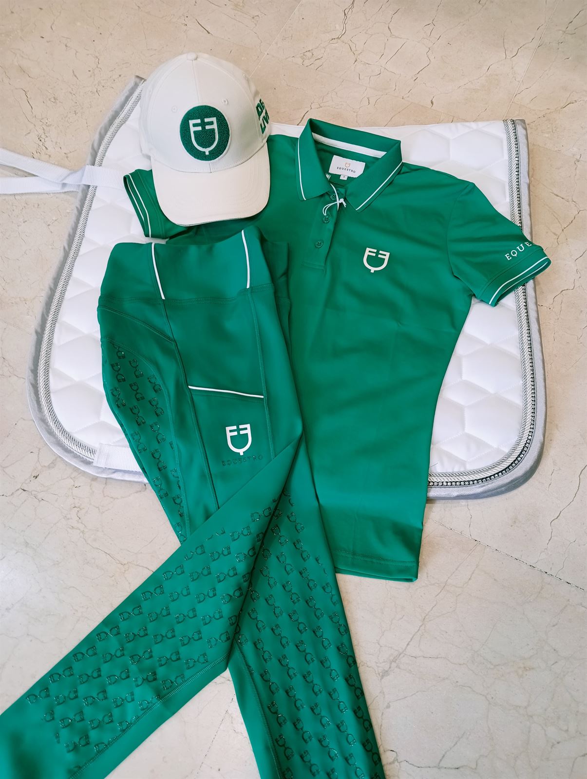Legging EQUESTRO mujer, grip en culera color verde/blanco - Imagen 9