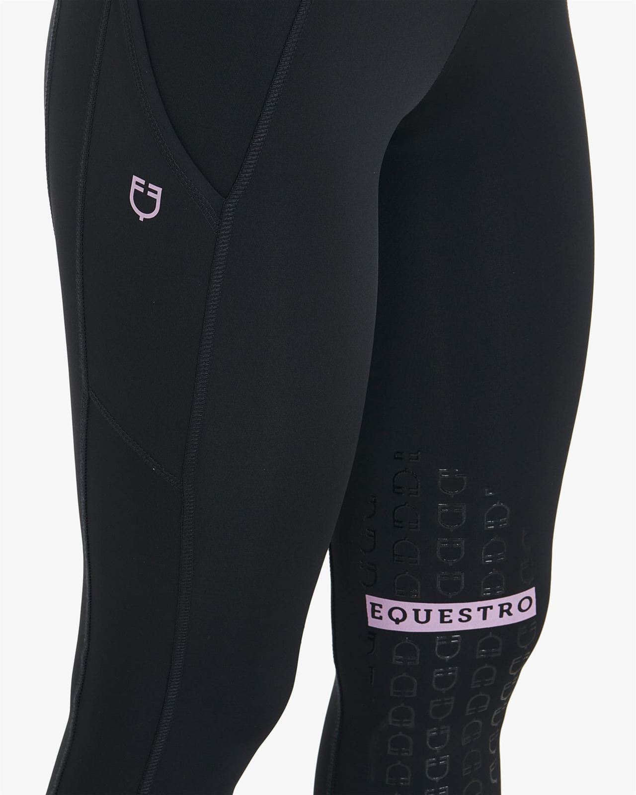 Legging EQUESTRO mujer, grip en rodilla color negro/lila - Imagen 2