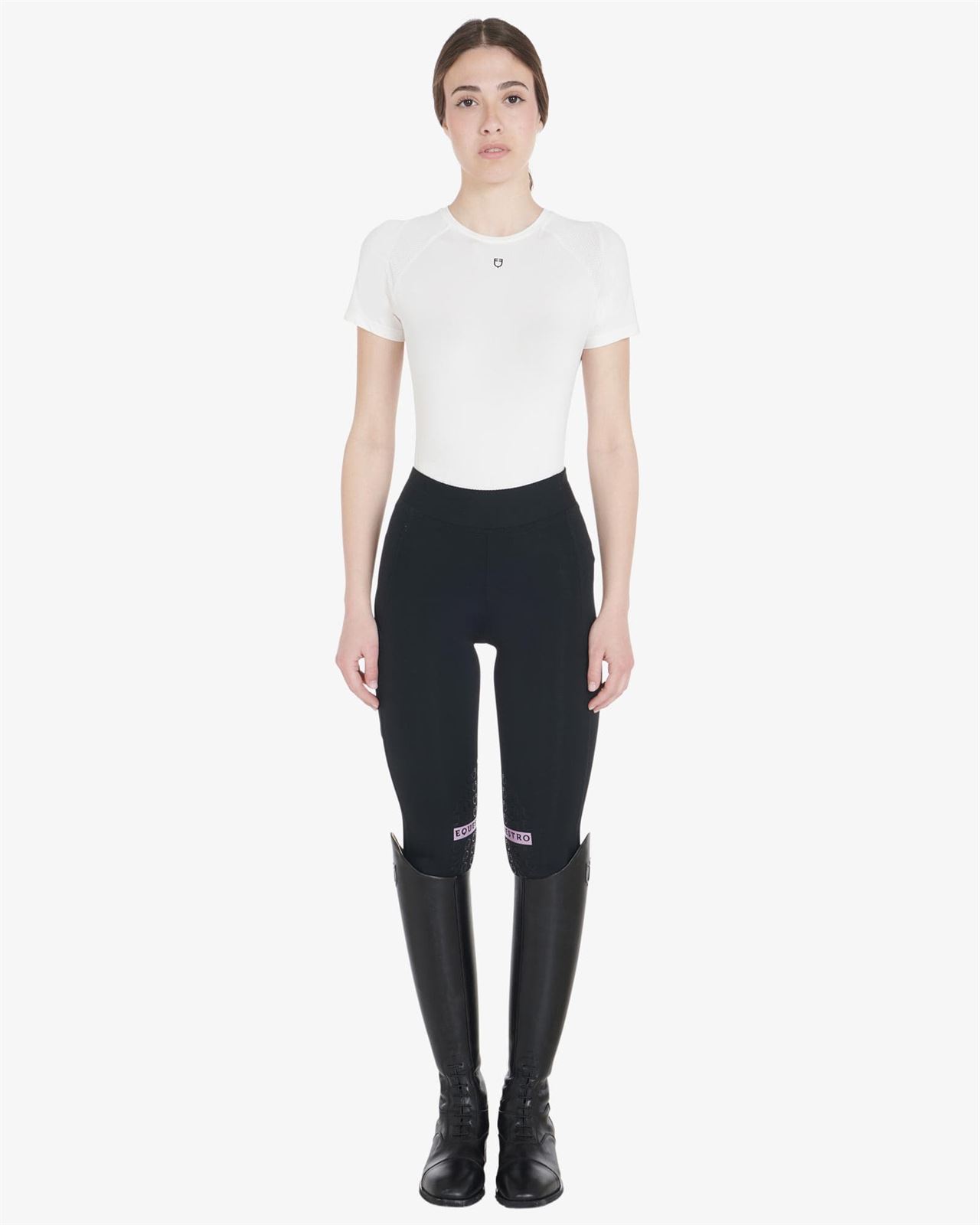 Legging EQUESTRO mujer, grip en rodilla color negro/lila - Imagen 3