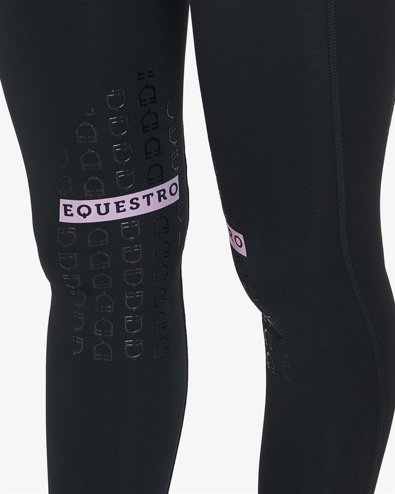 Legging EQUESTRO mujer, grip en rodilla color negro/lila - Imagen 4