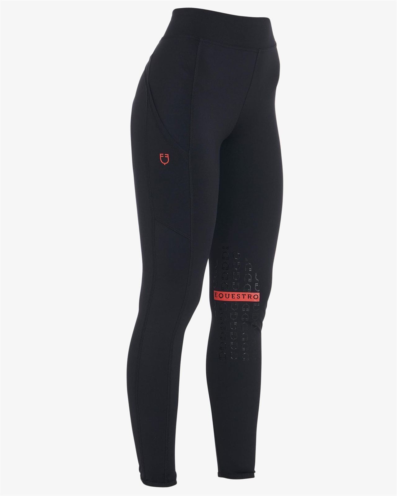 Legging EQUESTRO mujer, grip en rodilla color negro/rojo - Imagen 1