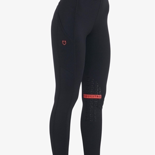 Legging EQUESTRO mujer, grip en rodilla color negro/rojo - Imagen 1