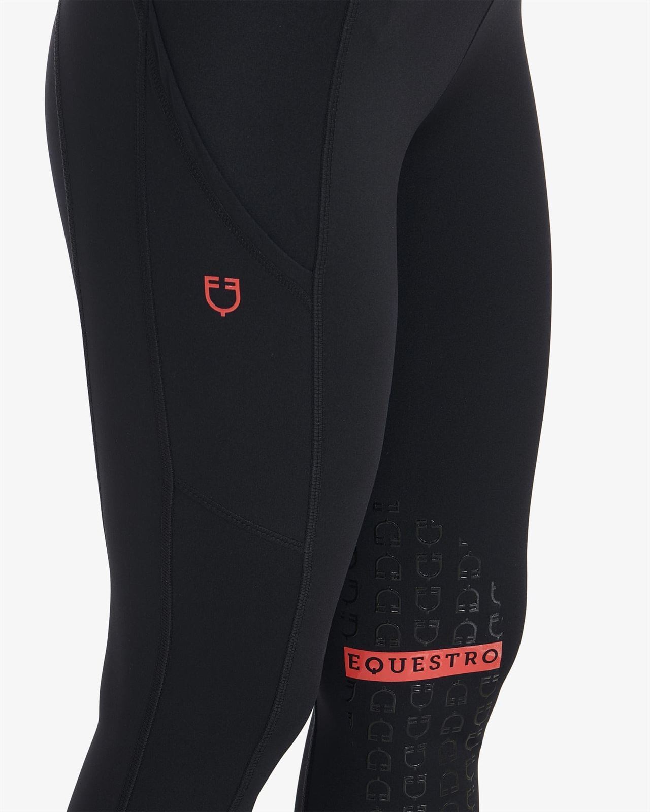 Legging EQUESTRO mujer, grip en rodilla color negro/rojo - Imagen 2