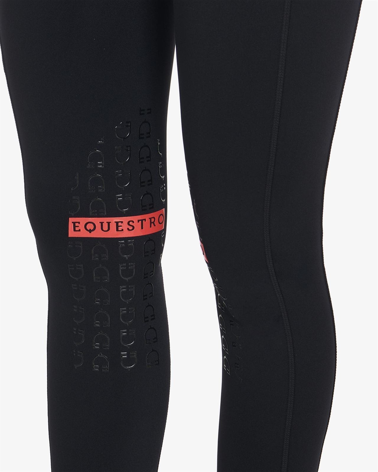 Legging EQUESTRO mujer, grip en rodilla color negro/rojo - Imagen 3