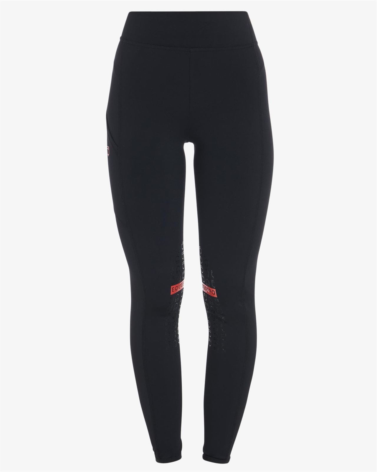 Legging EQUESTRO mujer, grip en rodilla color negro/rojo - Imagen 4