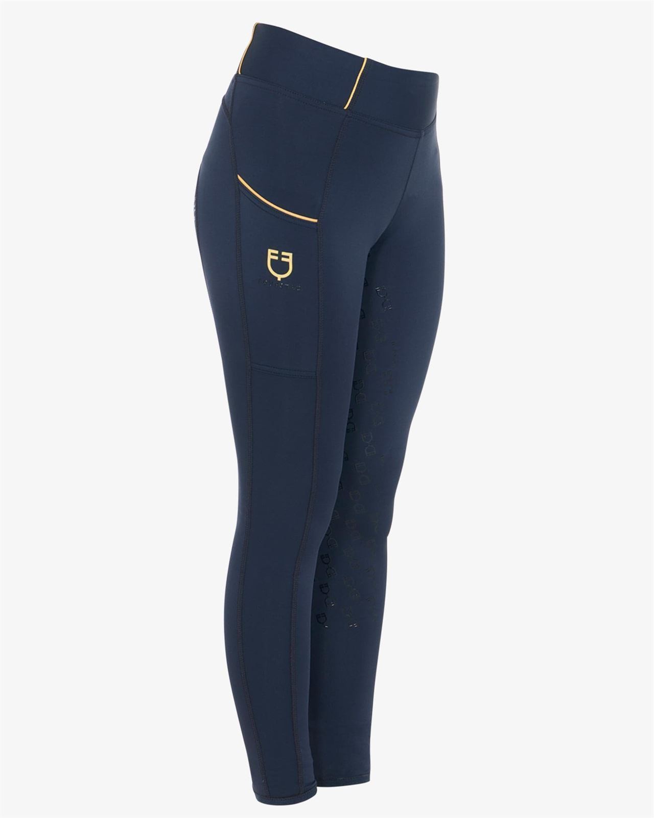 Legging EQUESTRO niña, grip en culera color azul marino/amarillo - Imagen 1