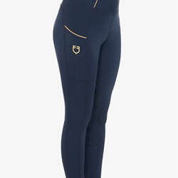 Legging EQUESTRO niña, grip en culera color azul marino/amarillo - Imagen 2