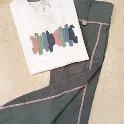 Legging HKM Sports Equipment mujer Juna grip en culera color verde grisáceo con costuras rosas - Imagen 2