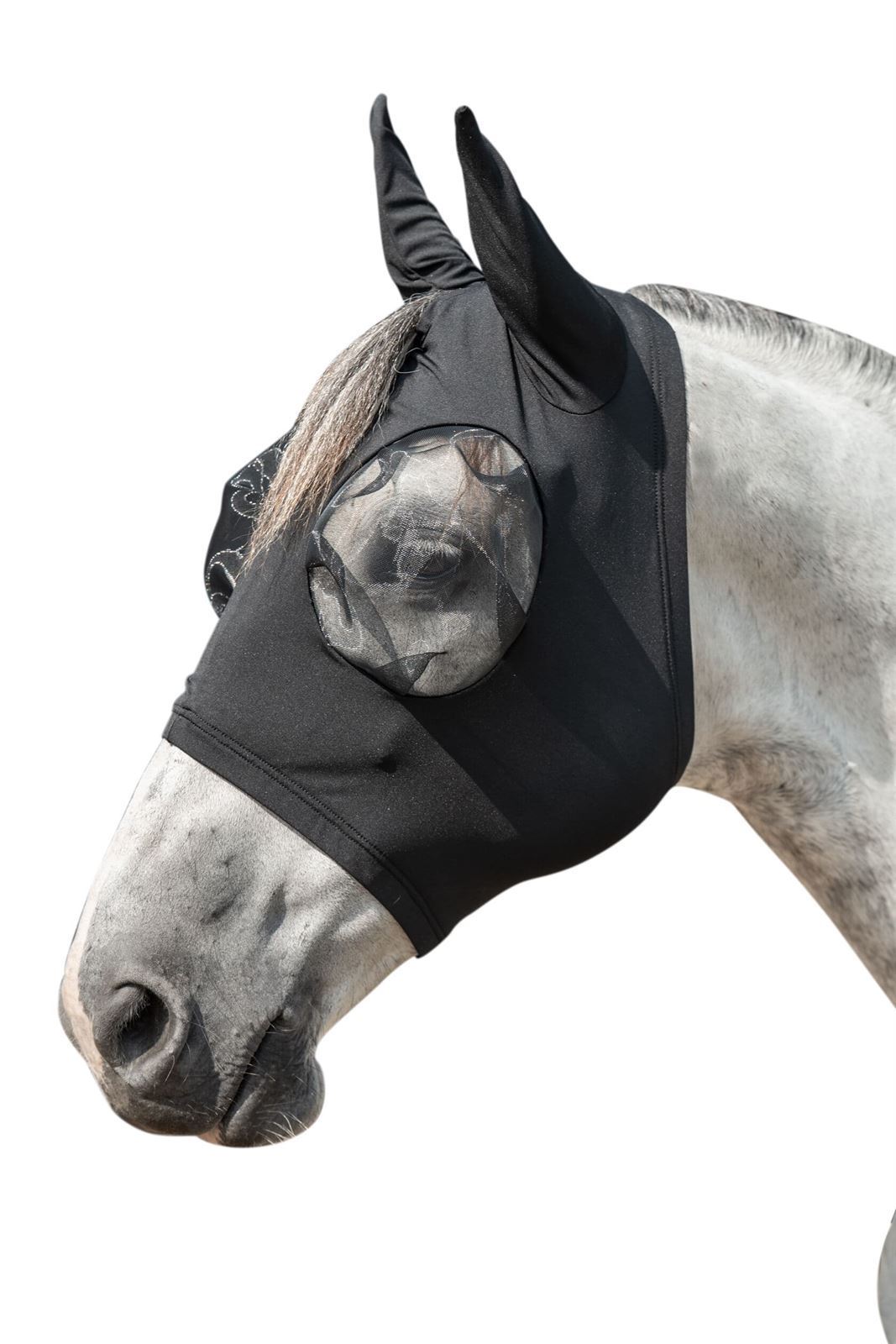 Máscara antimoscas HKM Sports Equipment Elastic con orejas y cremallera color negro TALLA M - Imagen 1