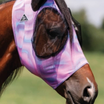 Máscara antimoscas PROFESSIONAL´S CHOICE comfort fit, con orejas, geométrico rosa/azul, talla PONY - Imagen 1