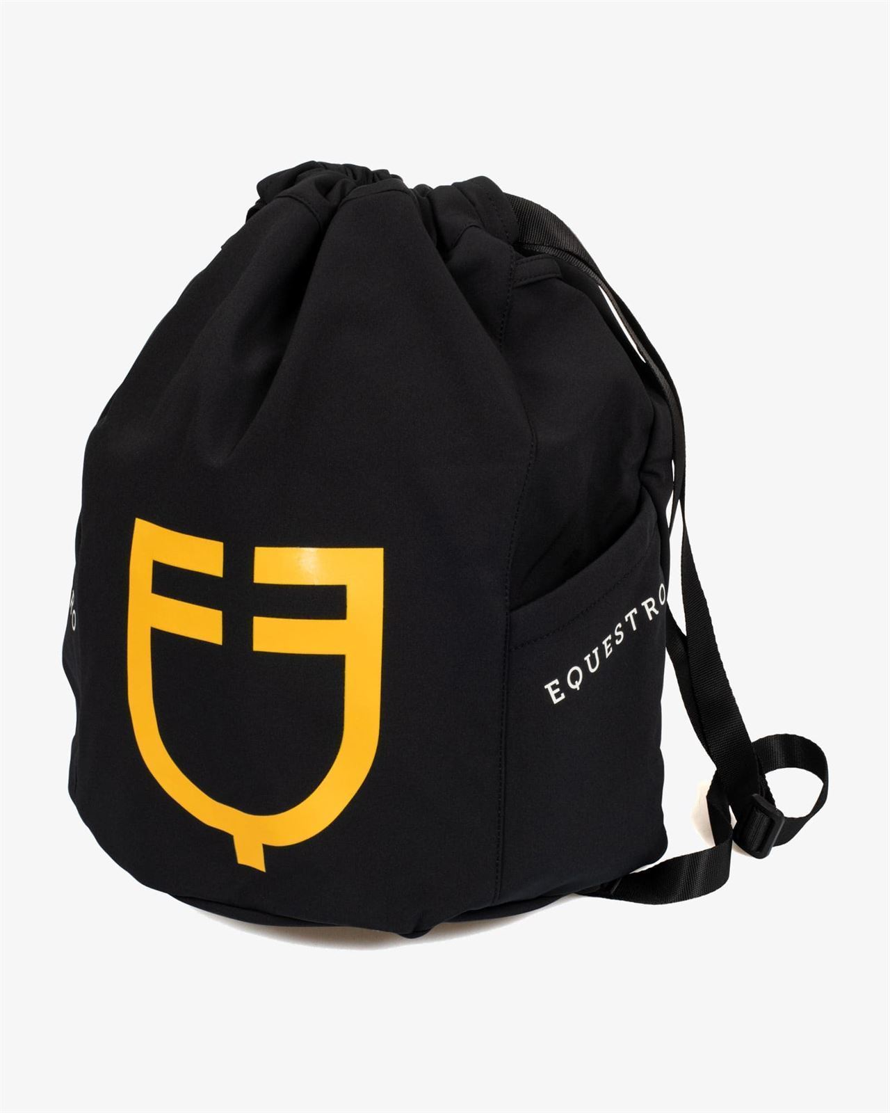 Mochila tela para casco y demás usos EQUESTRO negra logo amarillo - Imagen 1