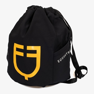Mochila tela para casco y demás usos EQUESTRO negra logo amarillo - Imagen 1