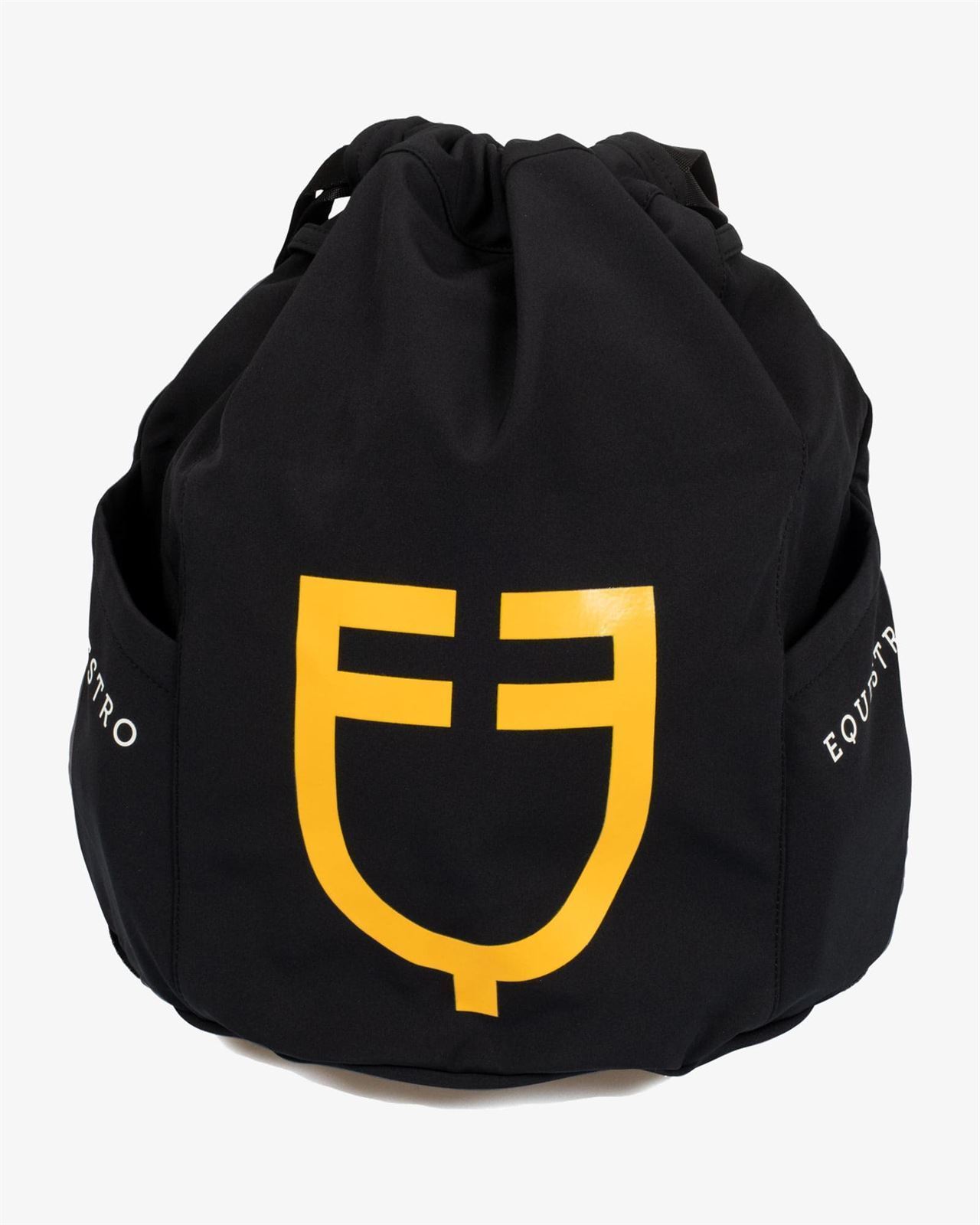Mochila tela para casco y demás usos EQUESTRO negra logo amarillo - Imagen 2