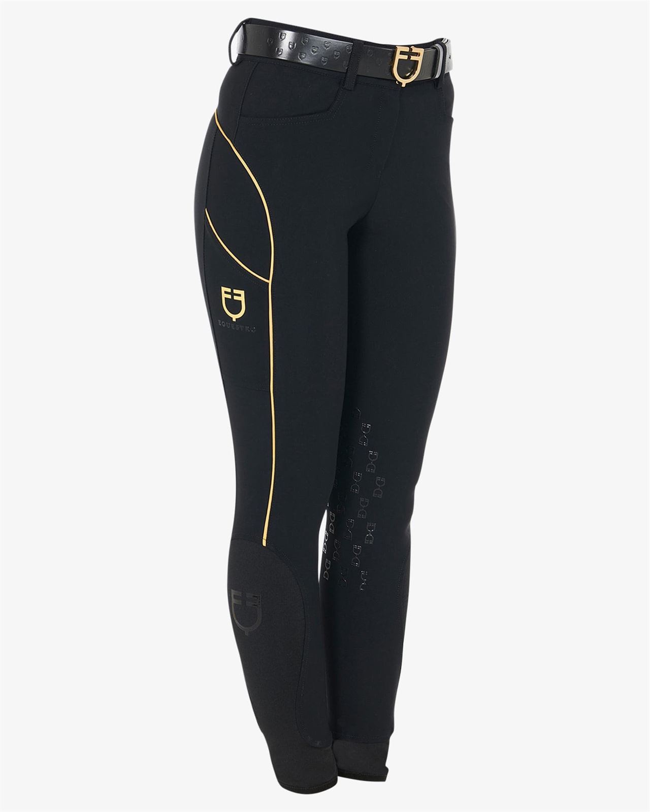 Pantalón EQUESTRO mujer, grip en rodilla color negro/amarillo - Imagen 1