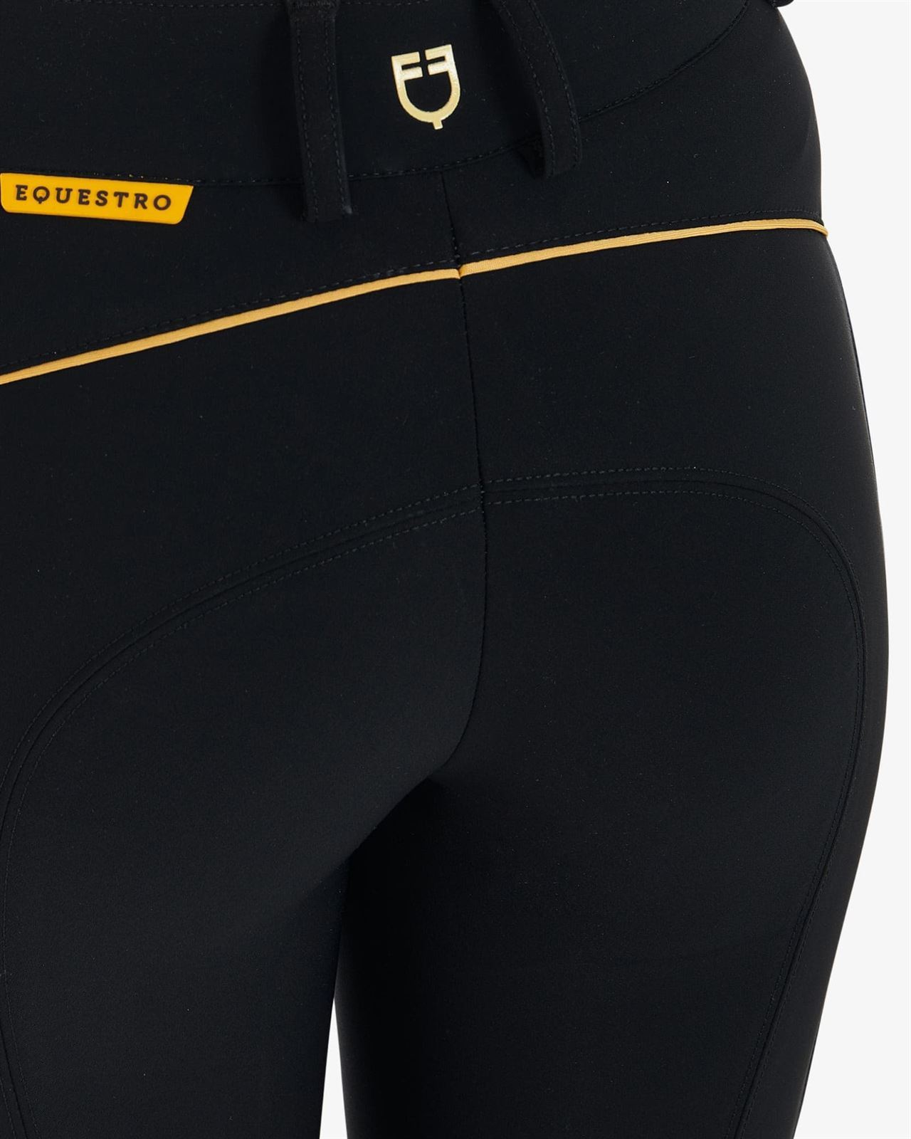 Pantalón EQUESTRO mujer, grip en rodilla color negro/amarillo - Imagen 4