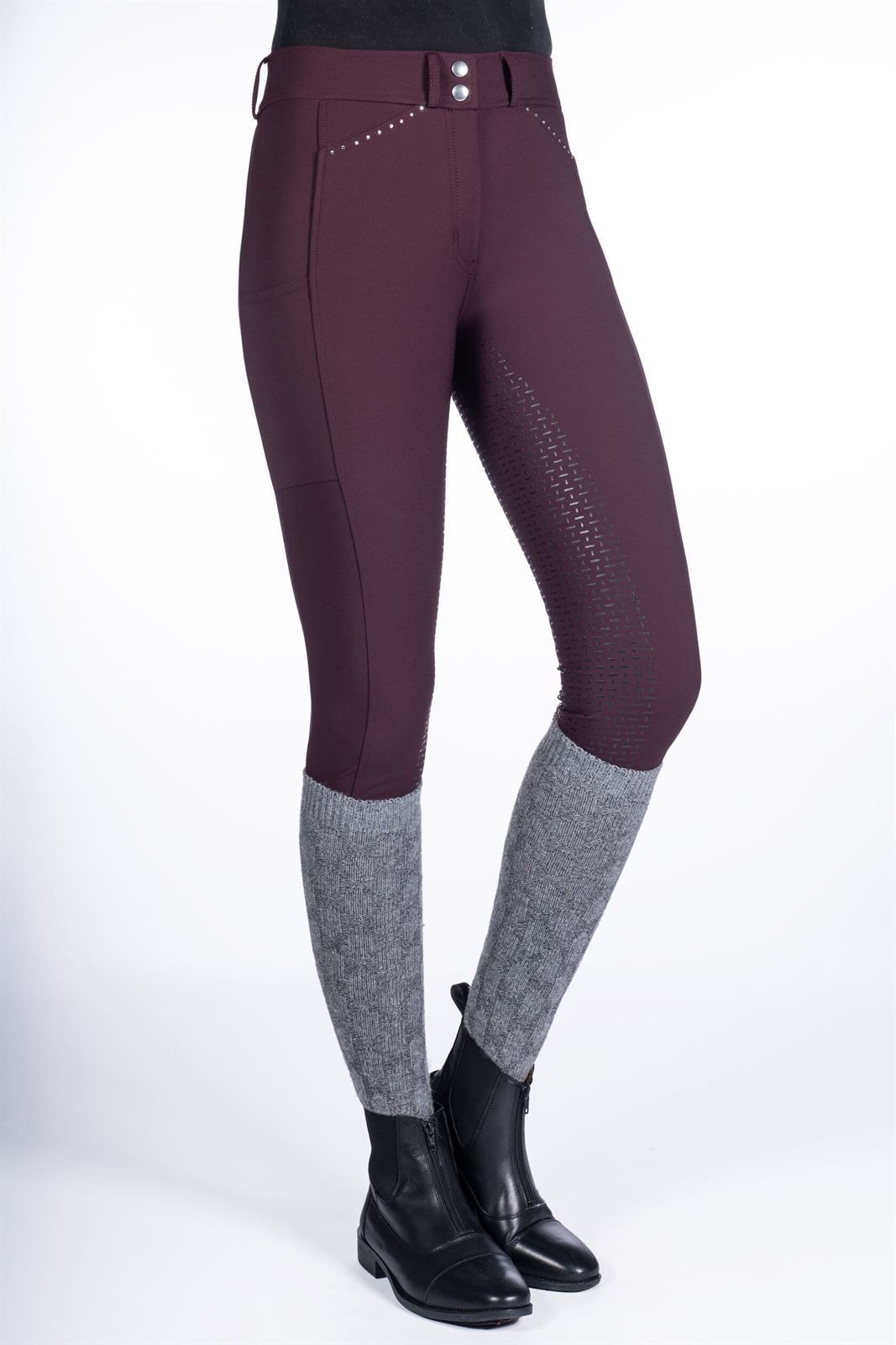 Pantalón mujer HKM Sports Equipment Helene culera de grip, color berenjena - Imagen 1