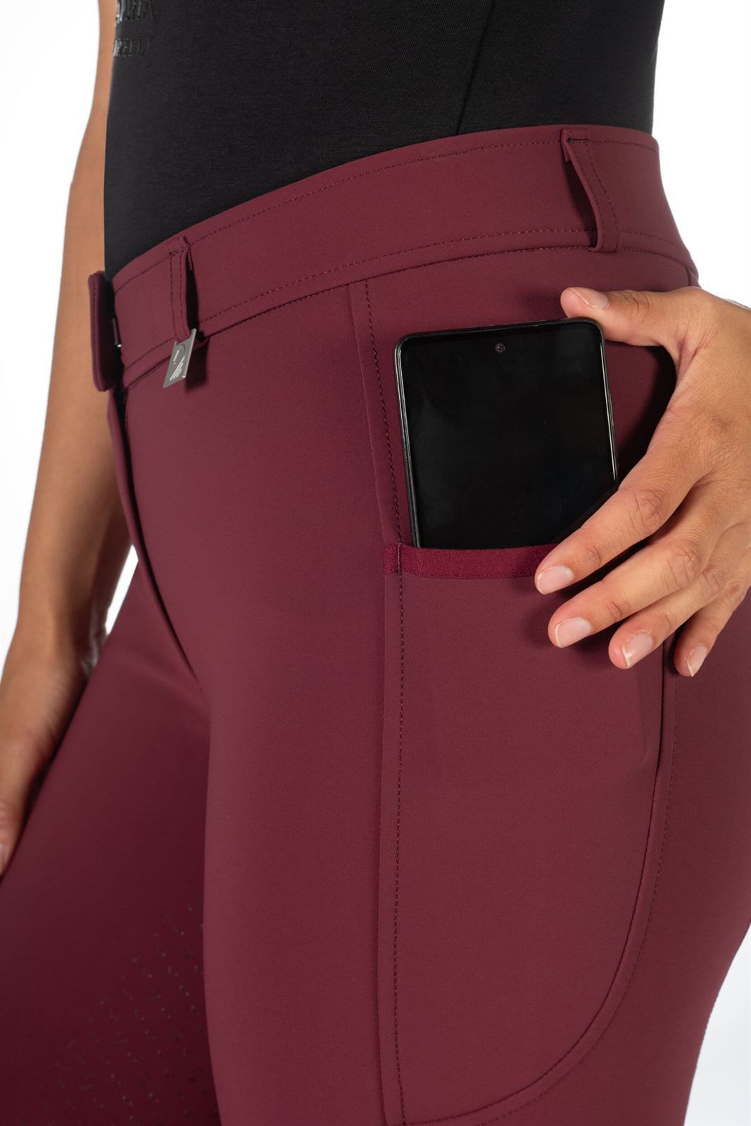 Pantalón mujer LAURIA GARRELLI HKM Sports Equipment Livigno culera de grip, color granate TALLA 38 - Imagen 9