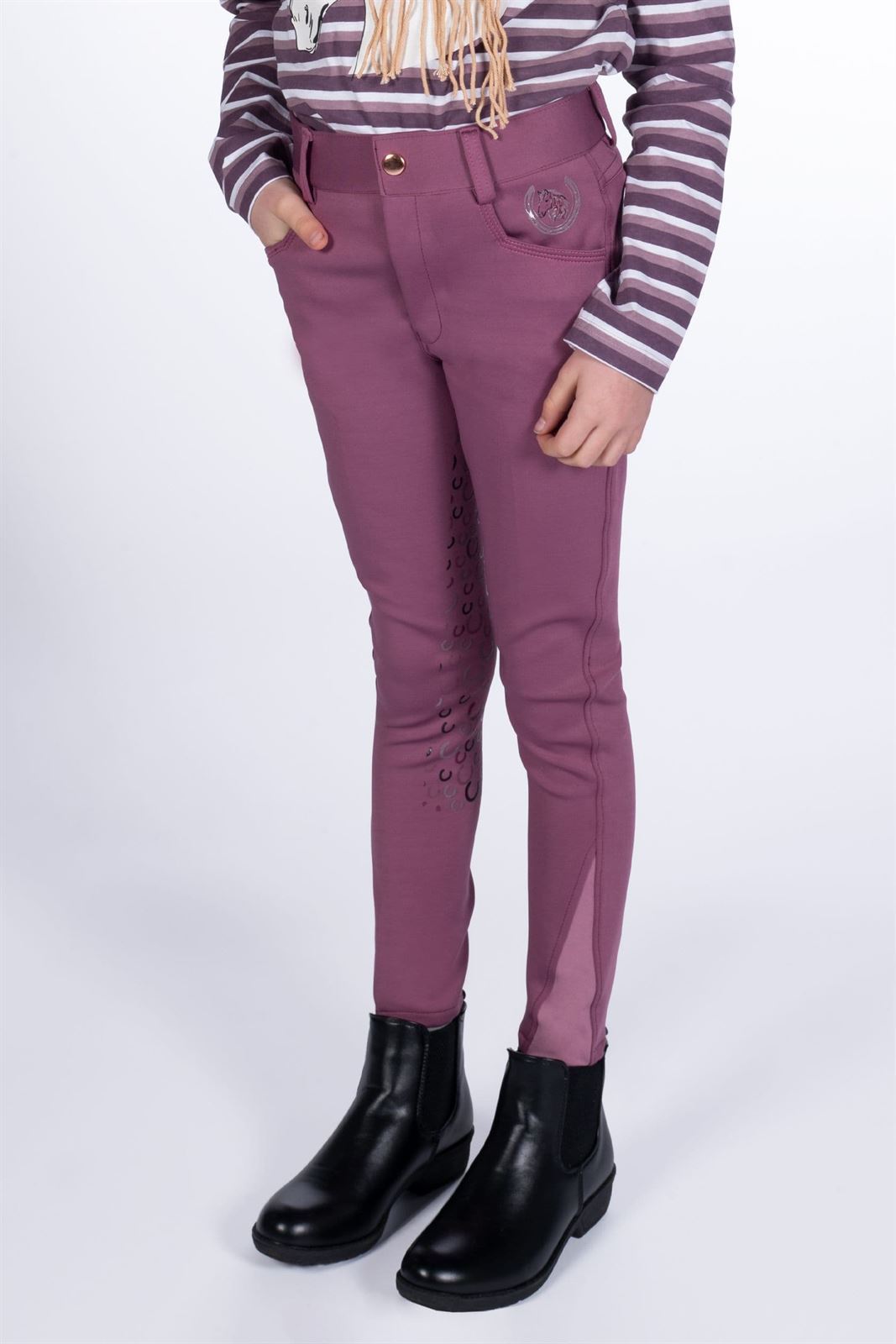Pantalón niña HKM Sports Equipment Alva culera de grip, color lila oscuro - Imagen 1