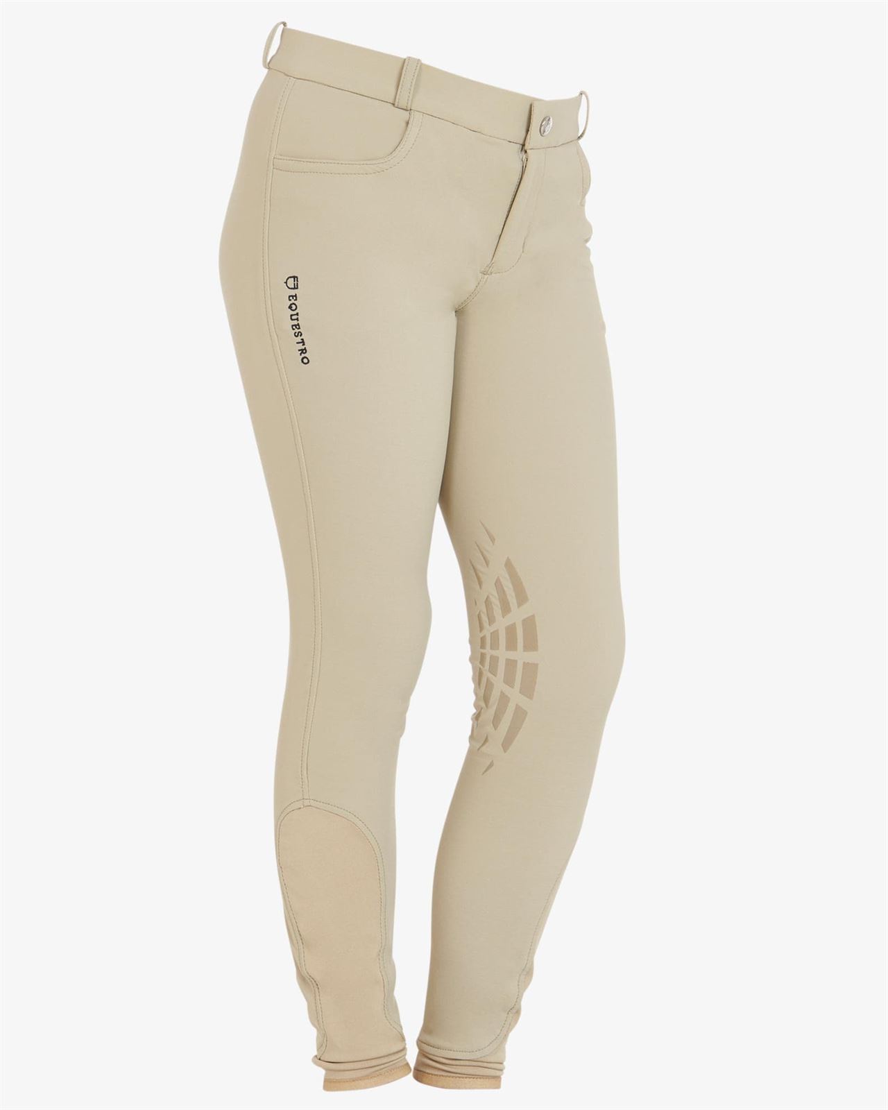 Pantalón unisex EQUESTRO color beige, grip rodilla, tallaje infantil - Imagen 1