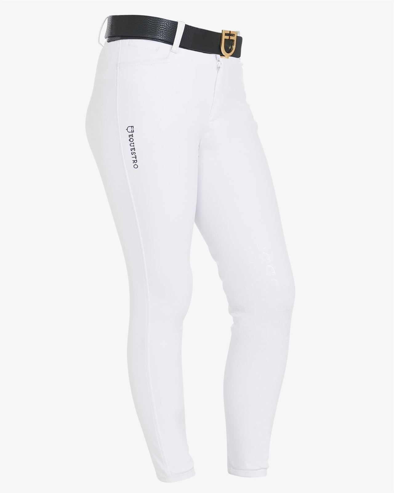 Pantalón unisex EQUESTRO color blanco, grip rodilla, tejido grueso, tallaje infantil - Imagen 2