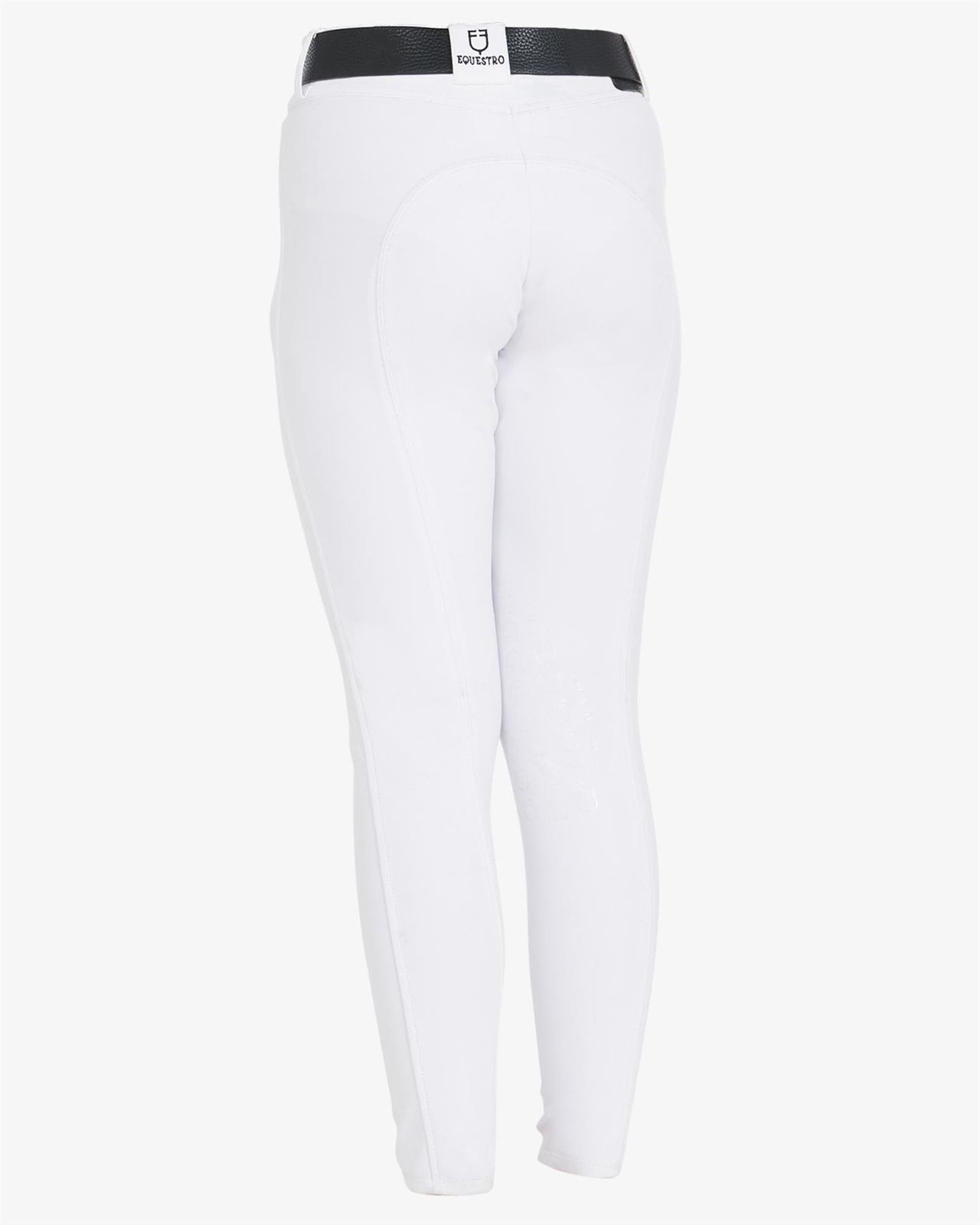 Pantalón unisex EQUESTRO color blanco, grip rodilla, tejido grueso, tallaje infantil - Imagen 3