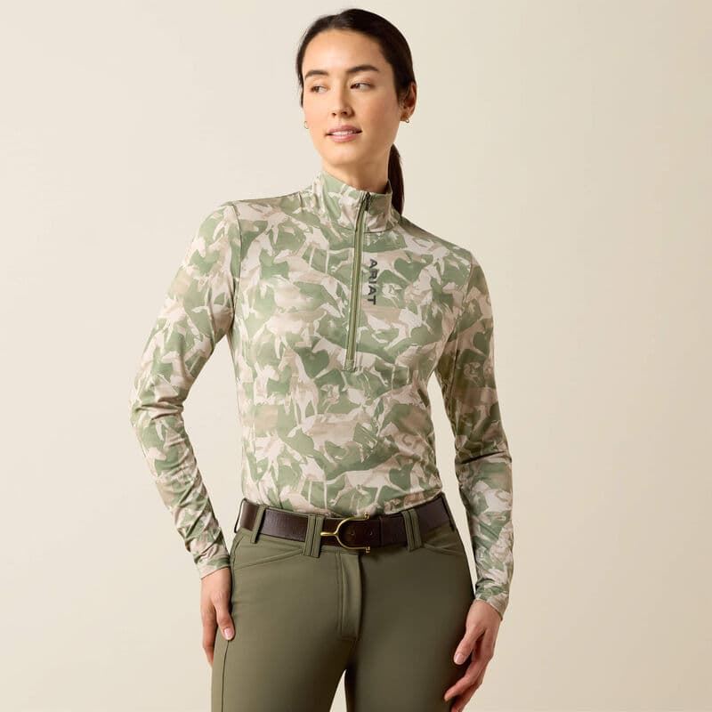Polo ARIAT mujer estampado caballos verde/beige - Imagen 3