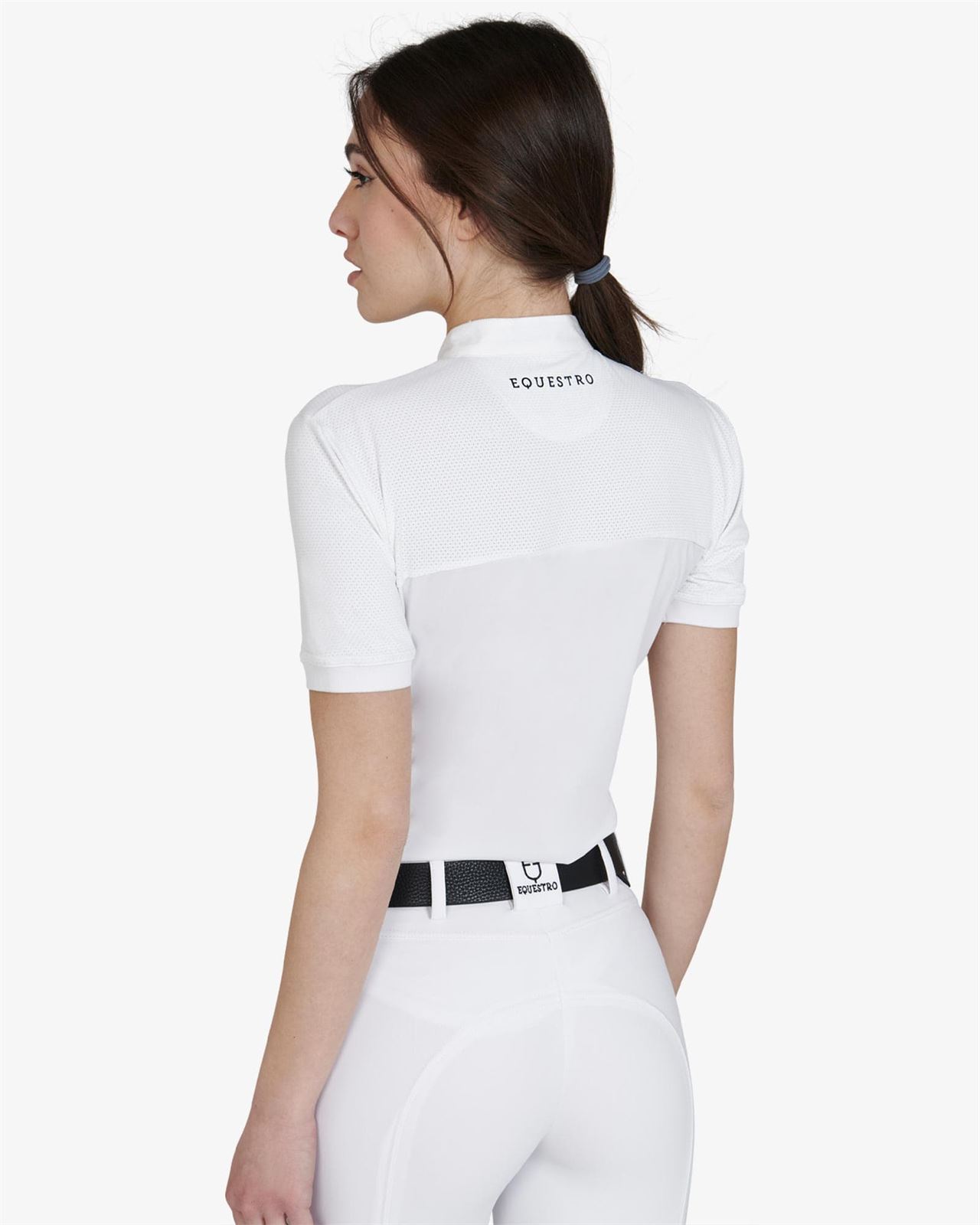 Polo concurso mujer EQUESTRO blanco logo amarillo TALLA M - Imagen 2