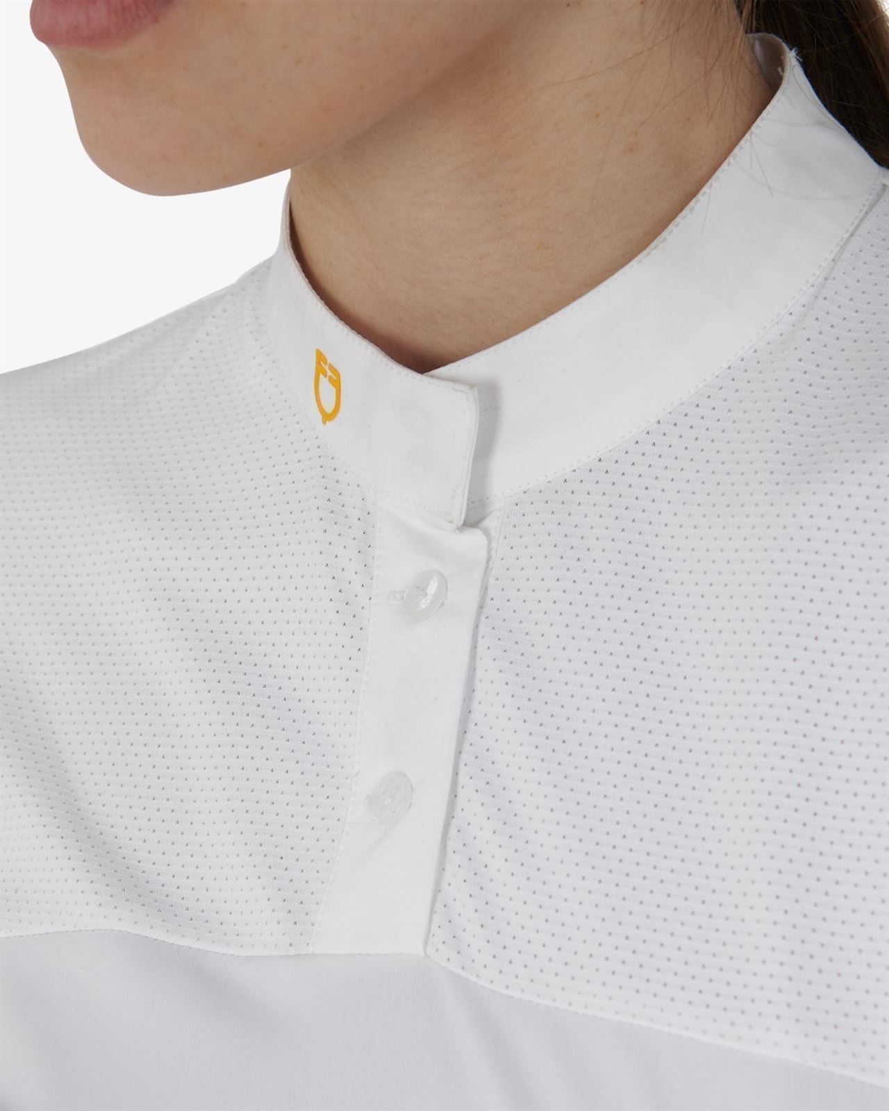 Polo concurso mujer EQUESTRO blanco logo amarillo TALLA M - Imagen 3
