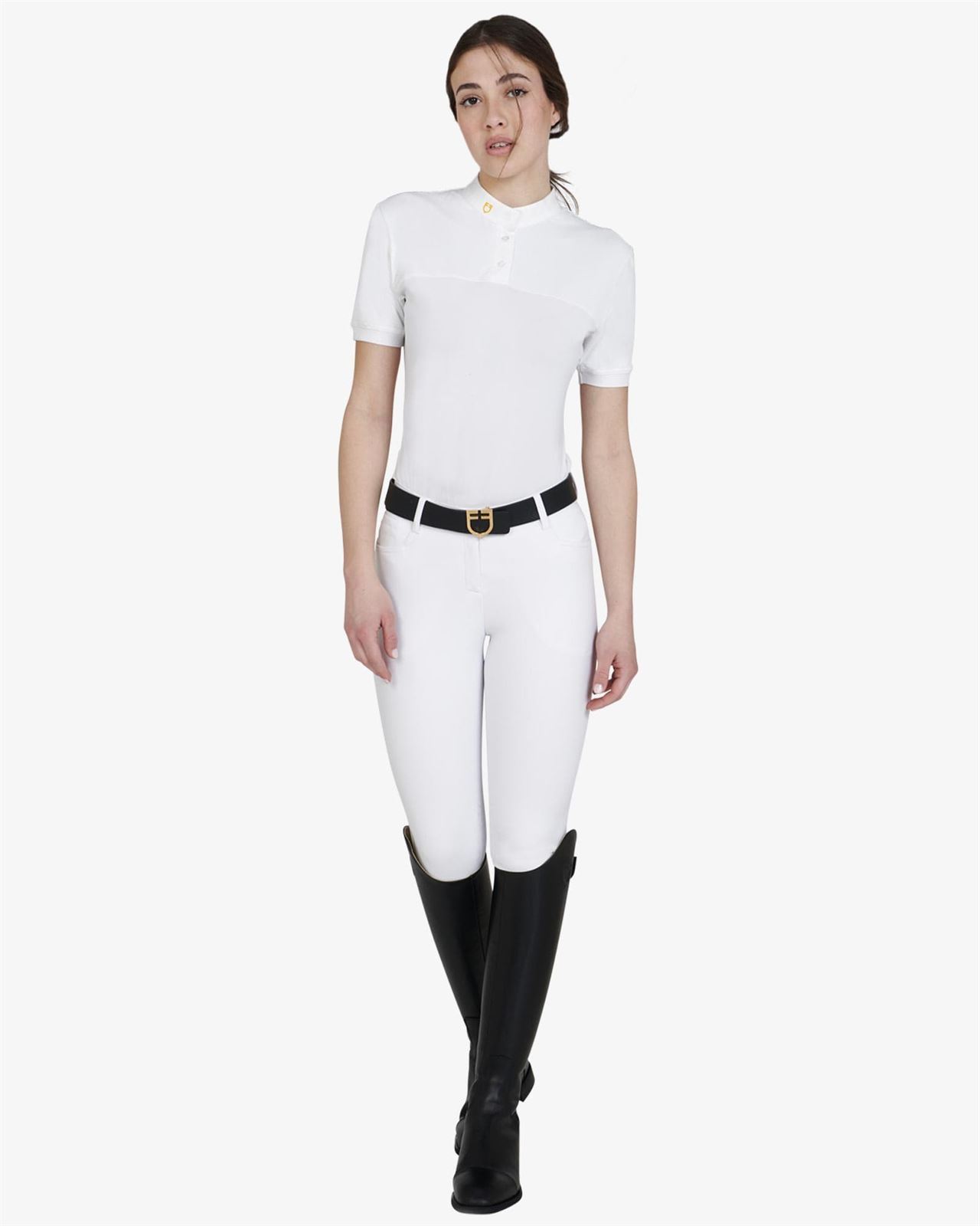 Polo concurso mujer EQUESTRO blanco logo amarillo TALLA M - Imagen 4