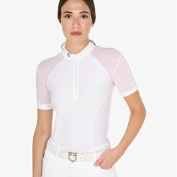 Polo concurso mujer EQUESTRO blanco logo negro, mangas muy finas TALLA M - Imagen 1