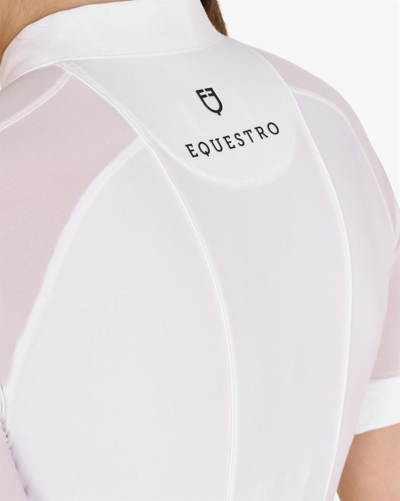 Polo concurso mujer EQUESTRO blanco logo negro, mangas muy finas - Imagen 4