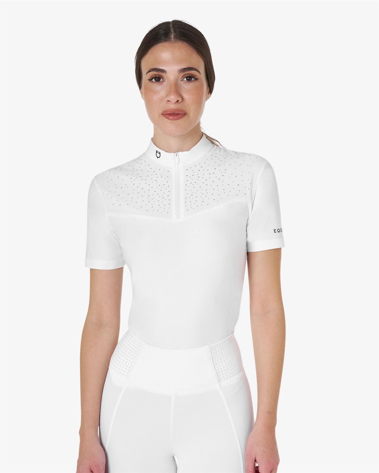 Polo concurso mujer EQUESTRO blanco manga corta cristales - Imagen 1
