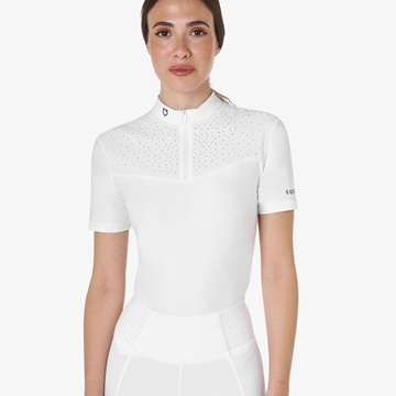 Polo concurso mujer EQUESTRO blanco manga corta cristales - Imagen 1