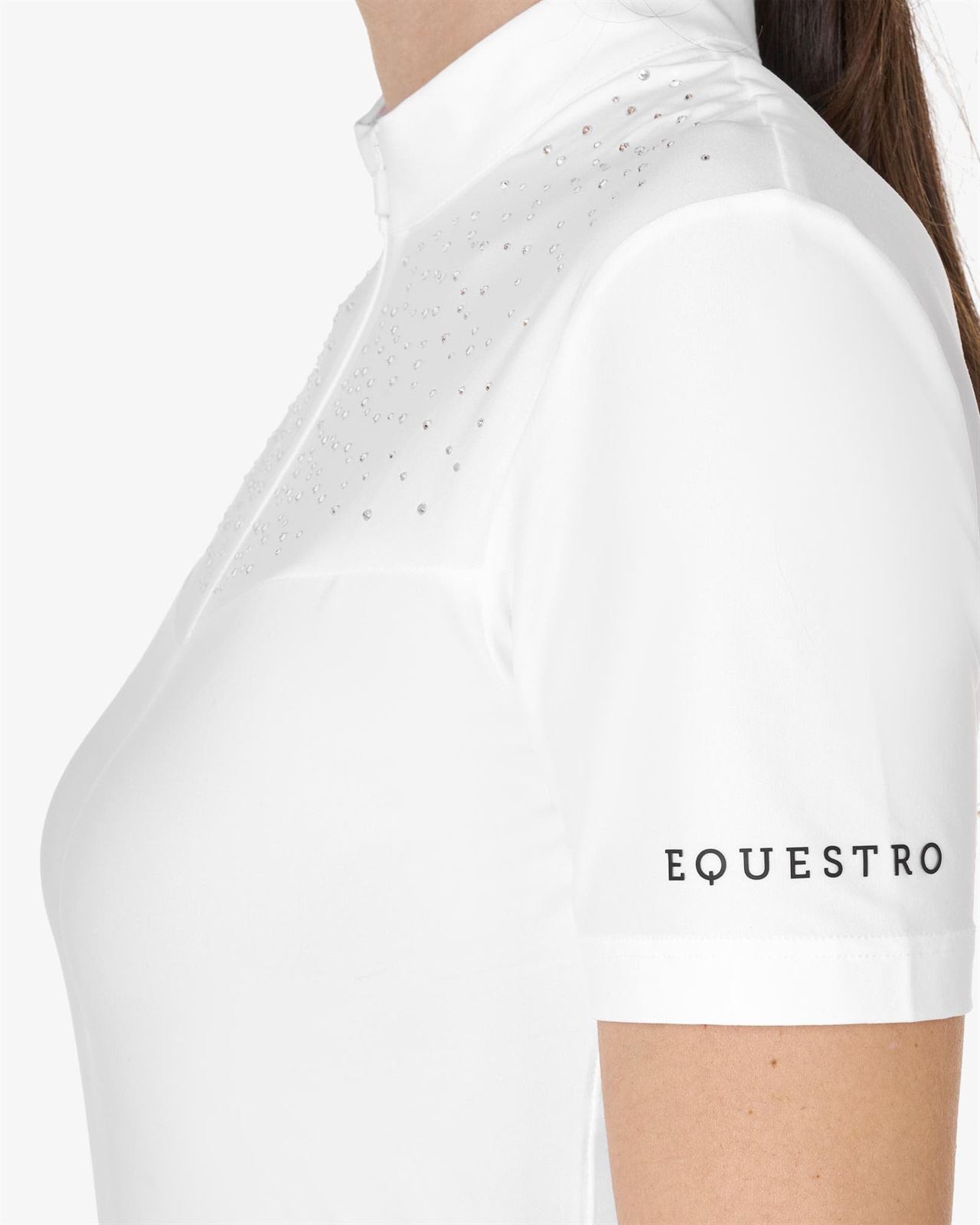 Polo concurso mujer EQUESTRO blanco manga corta cristales - Imagen 3
