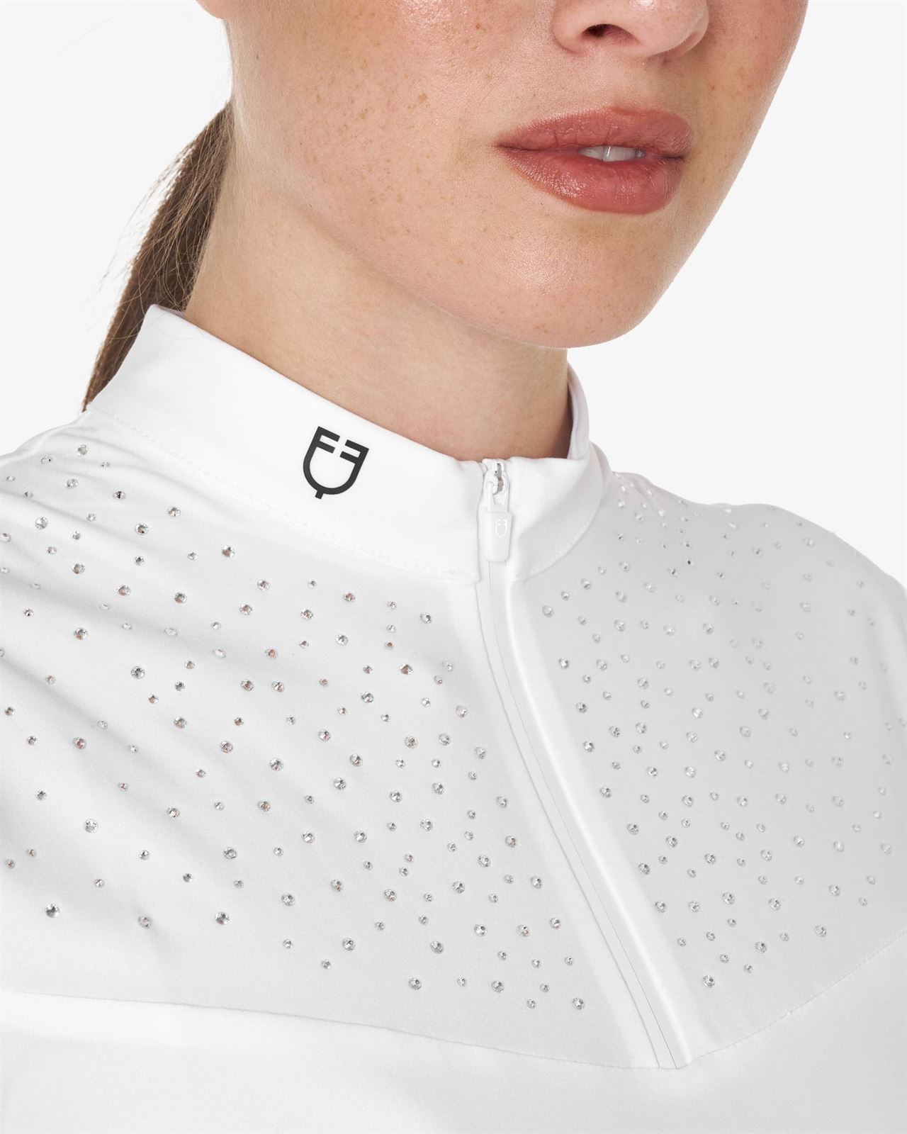Polo concurso mujer EQUESTRO blanco manga corta cristales - Imagen 4