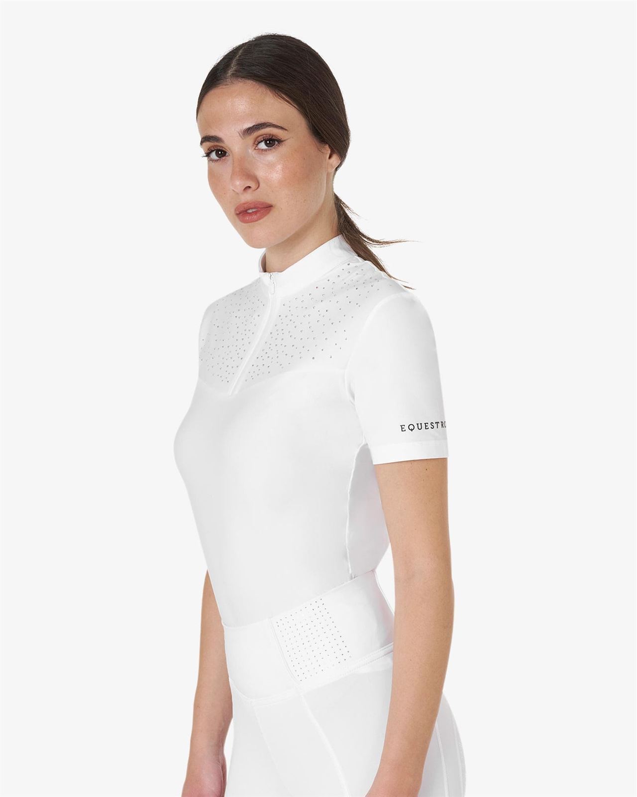 Polo concurso mujer EQUESTRO blanco manga corta cristales - Imagen 5