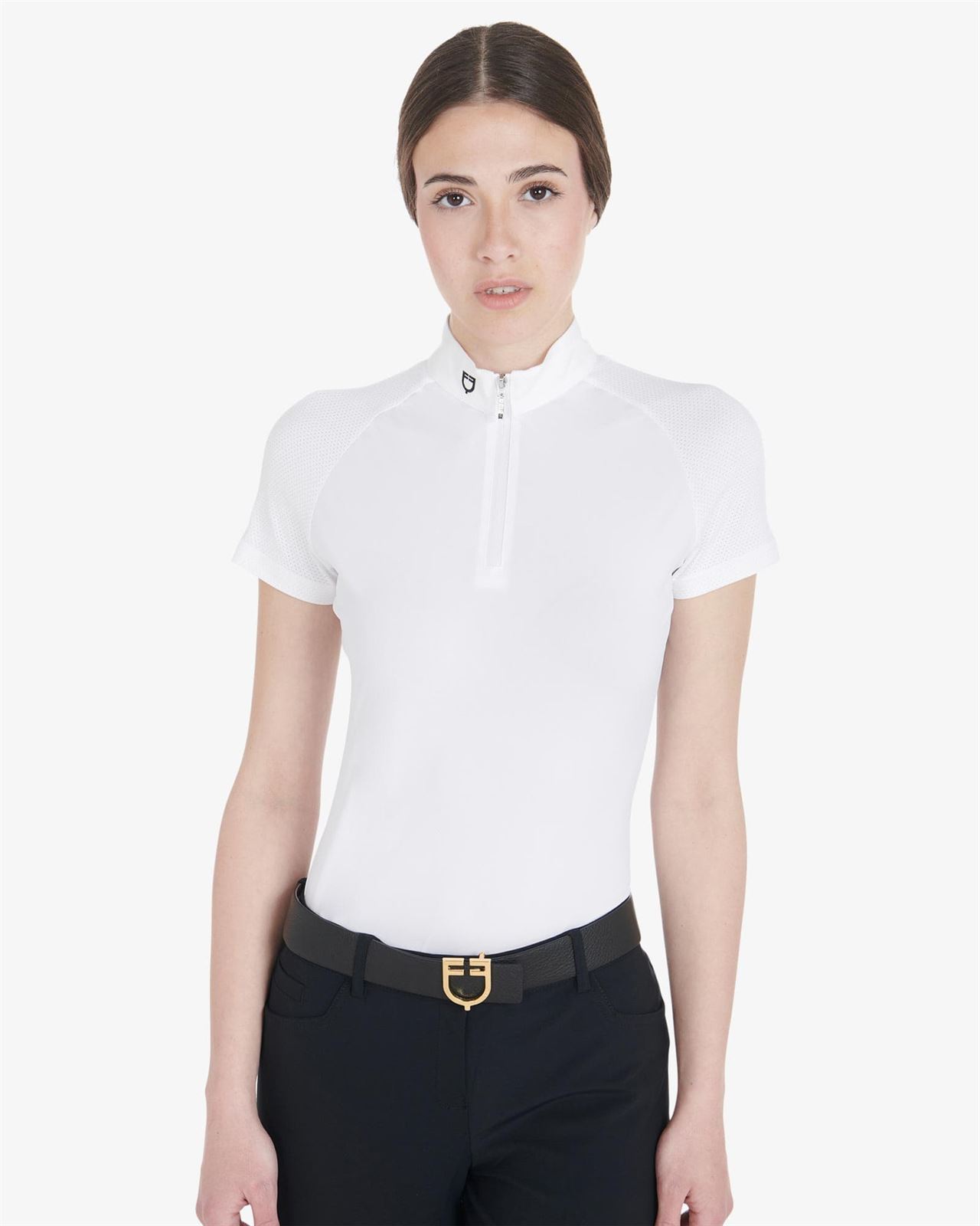 Polo concurso mujer EQUESTRO blanco manga corta microperforada - Imagen 1