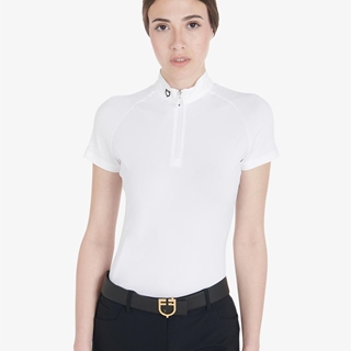 Polo concurso mujer EQUESTRO blanco manga corta microperforada - Imagen 1
