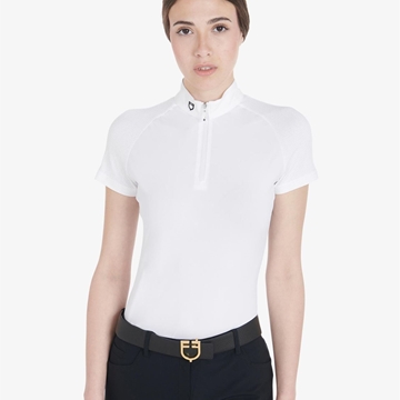 Polo concurso mujer EQUESTRO blanco manga corta microperforada - Imagen 1