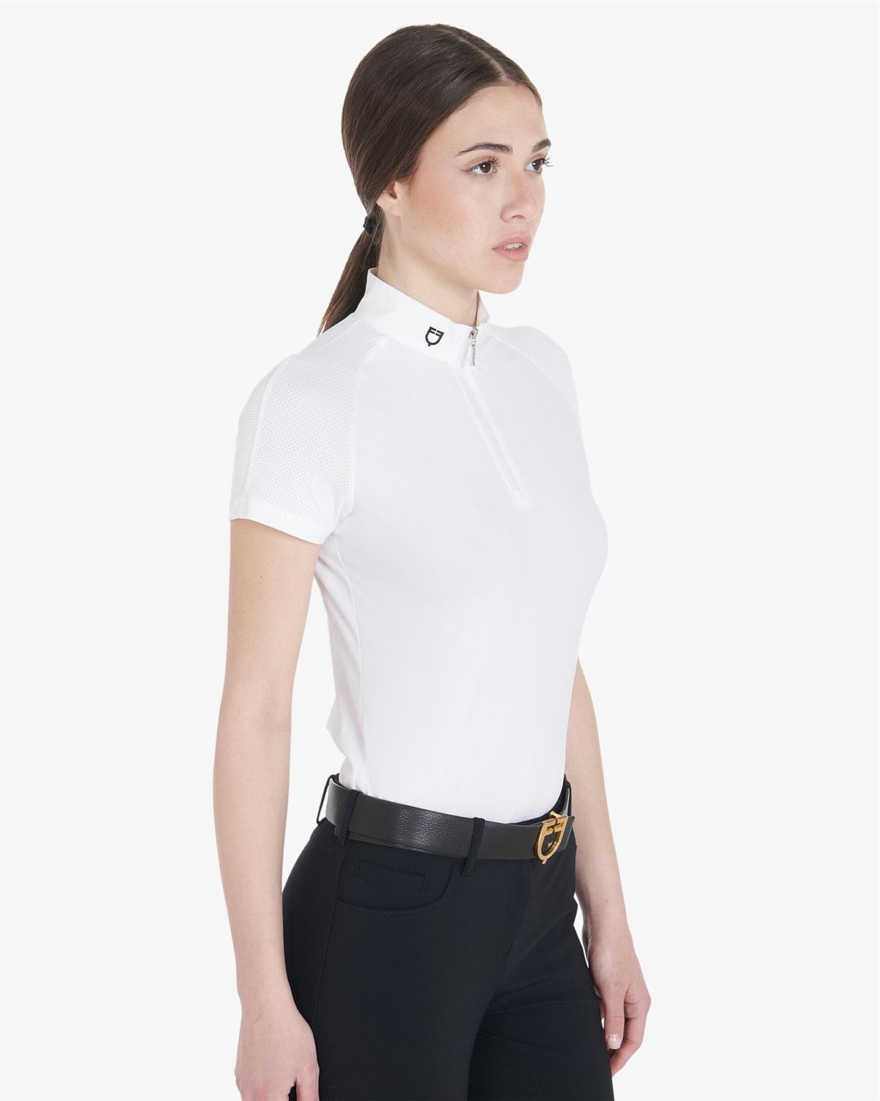 Polo concurso mujer EQUESTRO blanco manga corta microperforada - Imagen 2