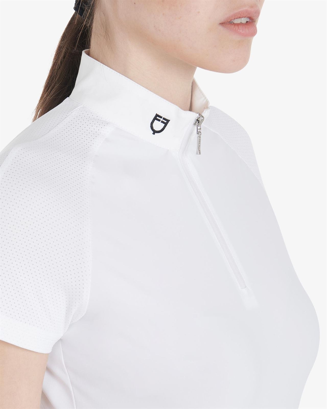 Polo concurso mujer EQUESTRO blanco manga corta microperforada - Imagen 3
