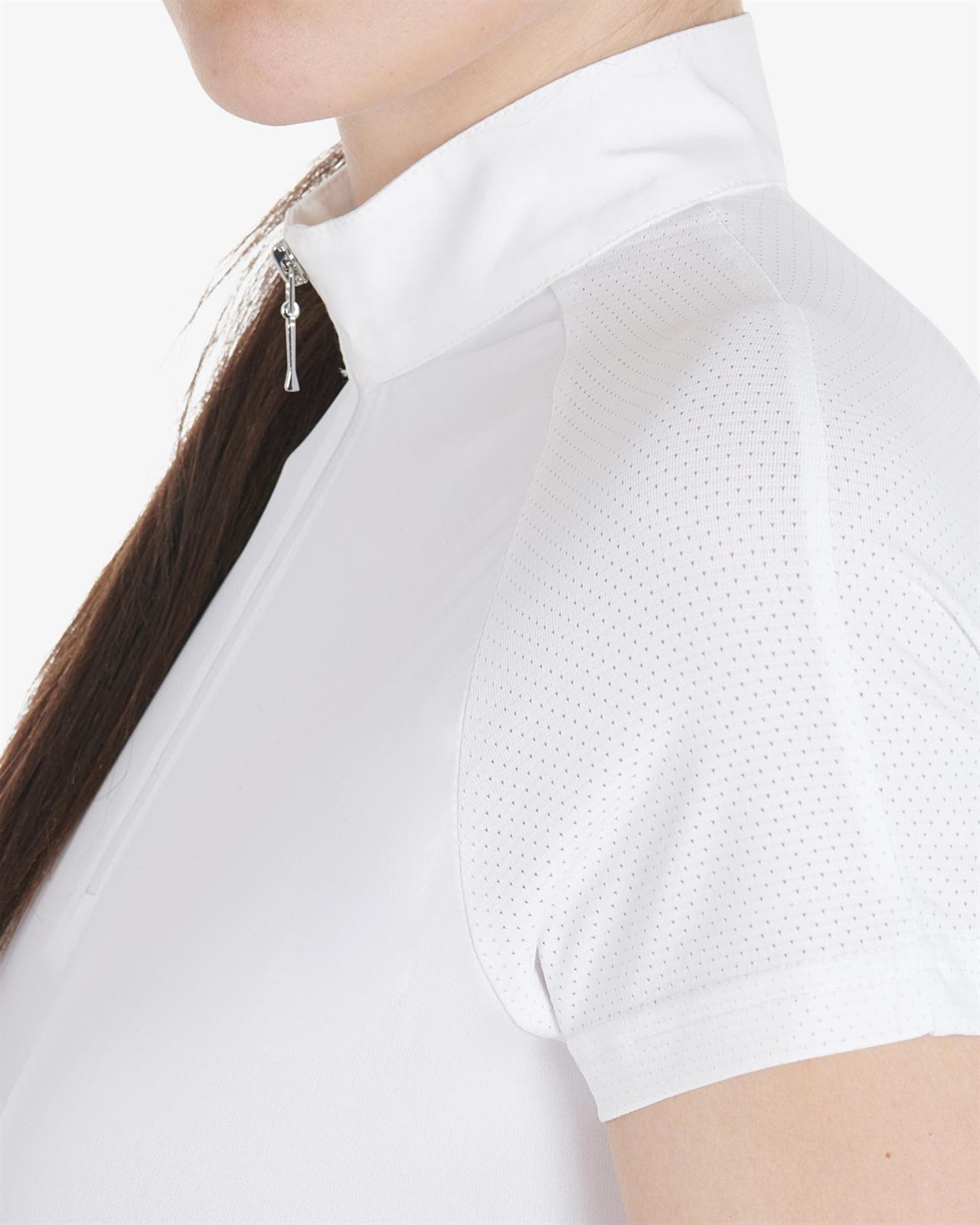 Polo concurso mujer EQUESTRO blanco manga corta microperforada - Imagen 4