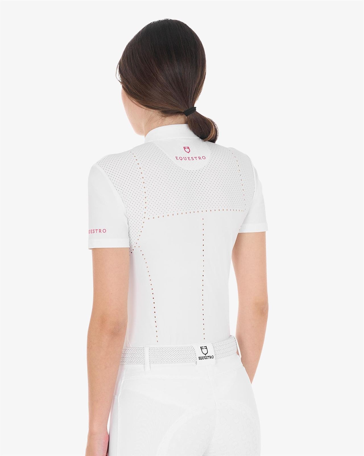 Polo concurso mujer EQUESTRO blanco manga corta pecho y espalda microperforada - Imagen 2