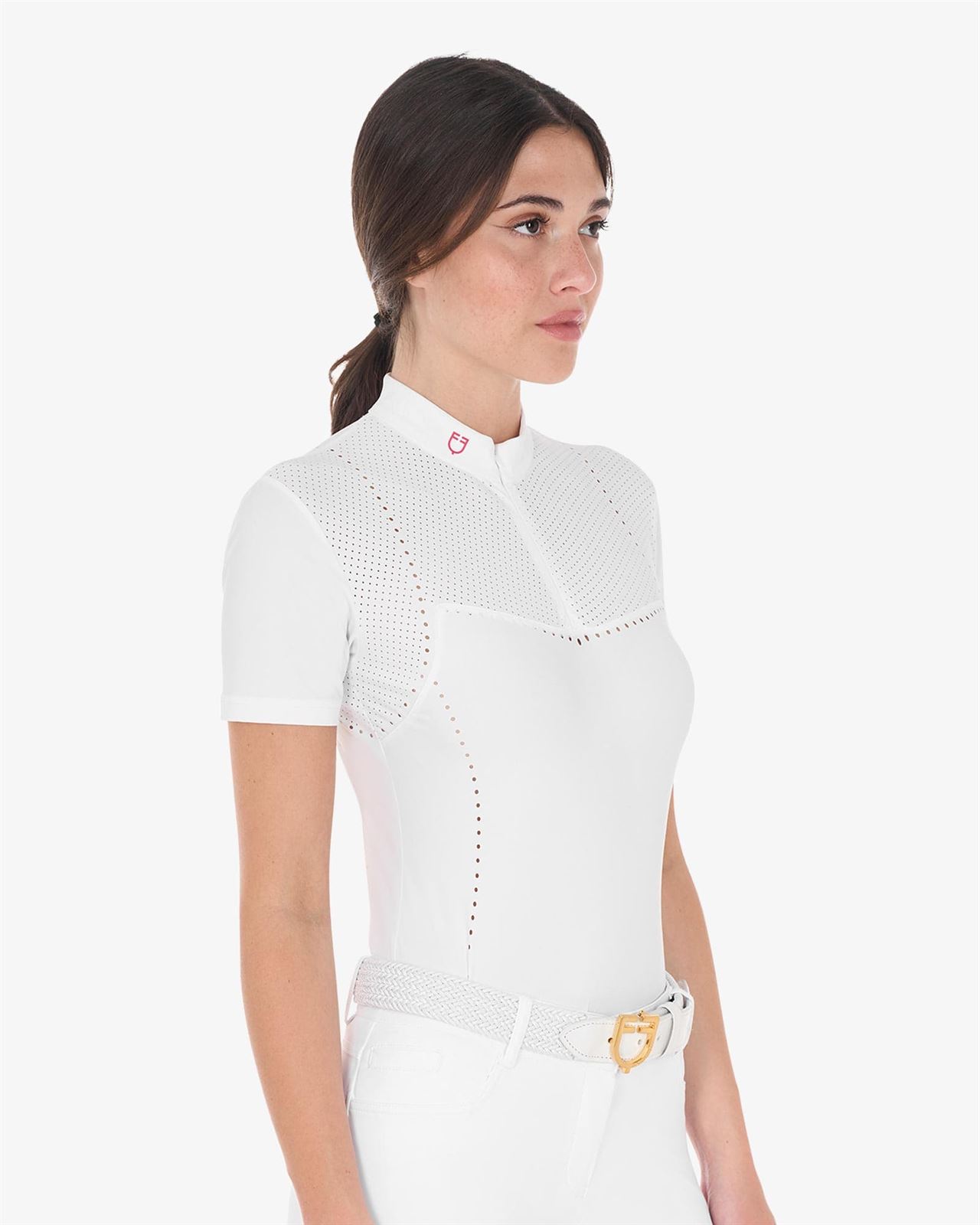 Polo concurso mujer EQUESTRO blanco manga corta pecho y espalda microperforada - Imagen 3